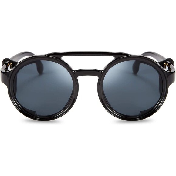 Retro Steampunk Sunglasses Women Men Vintage Eyewear Leather Side Shield UV400 main image 7